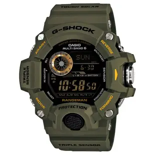 【金台鐘錶】CAISO 卡西歐 G-SHOCK RANGEMAN系列 電波錶 三大感應器 (軍綠) GW-9400-3