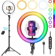 10" Selfie Ring Light with Tripod Stand, 72'' Tall & Phone Holder, 38 Color Mode