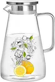[CNGLASS] 56oz/1650ml Glass Pitcher with lid iced Tea Pitcher Water jug hot Cold Water Wine Coffee Milk and Juice Beverage Carafe