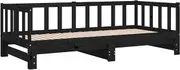 vidaXL Solid Pinewood Pull-Out Day Bed, Black, Versatile Use as Sofa or Bed, Slatted Base, Assembly Required, Mattress Not Included, 193.5x181/96x66 cm