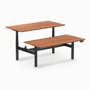 Desky Back to Back Prime Oak Melamine Sit to Stand Desk 1500x750mm Matte Black Round Height Adjustable Leg