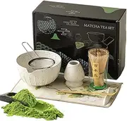 Matcha Set Whisk and Bowl - Traditional Matcha Set Japanese Matcha Tea Whisk Set - Starter Kit Includes Sifter, Scoop, Whisk Holder, Matcha Bowl for Matcha Making