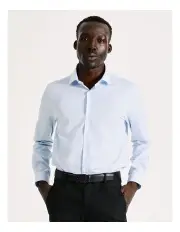 [Blaq] Tailored Long Sleeve 1 Colour Check Shirt in Light Blue
