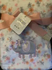 DUCK DUCK GOOSE BABY BLANKET ELEPHANT FLOWERS PEACH PINK WHITE GRAY FLEECE NEW