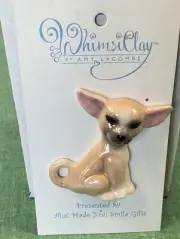 Vtg Amy Lacombe WhimsiClay Chihuahua 2" Dog Brooch/Pin ￼￼￼