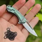 Mini Pocket Folding Knife Titanium Damascus Blade Outdoor Survival EDC MultiTool
