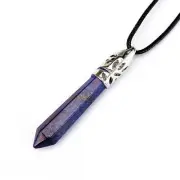 Lapis Lazuli Pendulum Healing Pendant Point 10x65mm Silver Leather Cord