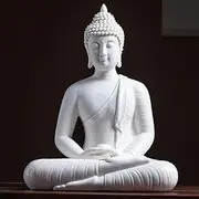 ARBTOTCE Buddha Statues 8.6" Tall Ceramic Home Meditating Decor, Shakyamuni Budda Statue Decoration Indoor/Outdoor(White)