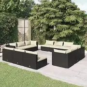Generic 12 Piece Garden Lounge Set with Cushions Poly Rattan Black,3101583