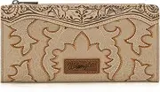 [Montana West] Wrangler Wristlet Western Wallet for Women Floral Tooled Clutch Boot Stitch Bifold Wallet with Card Holder, Boot-tan