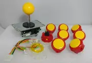 Set of 8 pcs Japan Sanwa Mix Red Yellow Buttons & Yellow Joystick & GTY Parts