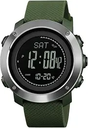 Compass Watch Army, Digital Outdoor Sports Watch for Men Women, Pedometer Altimeter Calories Barometer Temperature Waterproof (Sliver)