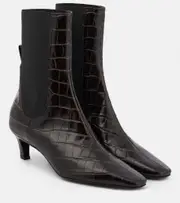 [Toteme] Toteme Croc-effect leather ankle boots AU 9 brown