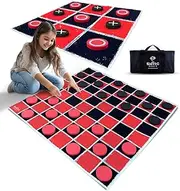 SWOOC Games - 2-in-1 Giant Vintage Checkers & Tic Tac Toe Game W/ Mat (3ft x 3ft) - 100% Machine-Washable Canvas - Giant Outdoor Games & Activities - Giant Games - Giant Board Games - Oversized Games