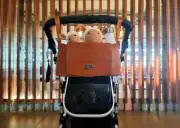 ELF QUINN Caddy Pram Vegan Leather Stroller Organiser Tan Brown New Mum Gift