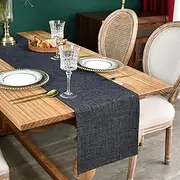 Reversible Double Layer Table Runner Faux Linen Fabric Charcoal Table Runners Elegant Rustic Farmhouse Runners for Kitchen Dining Coffee Table 13x72 Inch (33x183 cm)