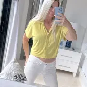 NWT $78 ANDIE terry cloth cotton cropped button up top S honeysuckle