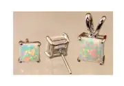 BUTW Gilson opal sterling silver pendant earring set 18" sterling chain 7429P