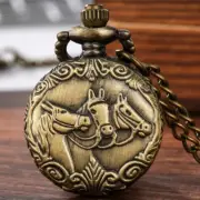 Mini Size 3D Horse Cover Unisex Kid Quartz Pocket Watch Necklace Pendant Chain
