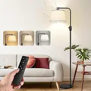 Clora Dimmable Floor Lamp Smart LED Bulb Remote Control 3 Color Temperature Standing Lamps with Linen Shade Adjustable Angle Tall Lamp for Living Room Bedroom Office Dining Room