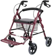 Walker Foldable Walker Lightweight Rollator Basket and Pole Holder Pu Tires Height Adjustable Rollator with Backrest and Seat, Red Little Surprise