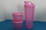 Tupperware TUMBLER w/Pour Seal & 2 SNACK Cups~Lunch~Portion Control~Travel~PINK