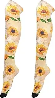 [Caihoyu] Women Thigh High Stockings Lightweight Extra Long Thigh High Socks Over Knee Baseball Socks for Daily Office Wear Sunflower, Sunflower