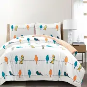 Rowley Birds Reversible Cotton Duvet Cover Set, 3 Piece Set, Full/ Queen, Mul...