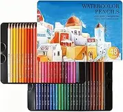 RoseFlower 48 Colored Pencil Set, Pro Grade Watercolor Colour Pencil Drawing Supplies, Portable Tin Case, Drawing, Coloring Books, Artists Designers Students Adults Beginners