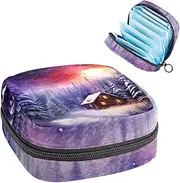Period Bag,Sanitary Napkin Storage Bag,Wooden House Forest Winter,Tampon Holder for Purse