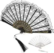 ABOOFAN Set of 2 Lace Hand Fans Folding Hand Fan Tassel Pp Fabric Handheld Fan for Women for Fancy Dress