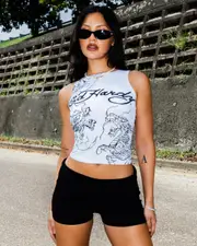 [ED HARDY] Ed Hardy Women's Dragon Tank White - Size L L White