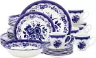 Tudor Royal 30-Piece Porcelain round Dinnerware Set, Service for 6, Victoria Blu