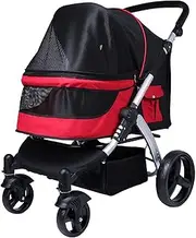 Pet Strollers for Large Dogs, Pet Gear Travel Stroller Carrier Cat Stroller Pram, Pet Stroller for Dogs and Cats Breathable Oxford Cloth, Pushchair Aluminum Alloy Loading 30kg(Red)