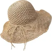 [Generic] Women's Handmade St Summer Wide Brim B Sun Cap Foldable Large Floppy Braided Sun for Travel Coffee