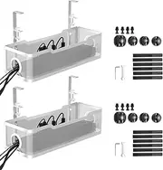 Cinati Under Desk Cable Management Tray – 15.7” No-Drill Cable Management Box with Clamp for Desk Wire Management, Space-Saving Cable Tray for Office & Home(2-Pack White)