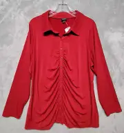 Torrid Top Womens 3X 22-24 Red Knit Shirred Button Front Stretch Career Casual