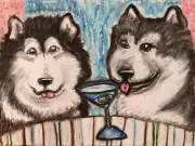 Alaskan Malamute drinking a Martini Dog Art 8x10 Signed Print from Artist KSams
