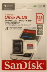 Sandisk 128GB UltraPLUS MicroSDXC UHS-I Card with Adapter SDSQUBC-128G