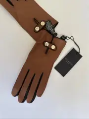 TED BAKER Women’s Button LEATHER Tan GLOVES M/L XA2W XG03/Chupa Brand New W Tag
