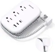 Flat Plug Power Strip, 3 Outlets with 3 USB Ports(2 USB C), Ultra Flat 3.2Ft Wra