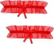 [Piriuuo] 2 Pcs Lace Garter, Red Garter Belt Elastic Wedding Garter Bowknot Leg Garters for Thigh Stretchy Garters for Bride Bridal Garter for Women Girls Party Prom (Red), Red, Medium