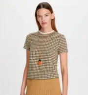 Tory Burch French Cream BASKETWEAVE T SHIRT M Red Green Blue (New w Tags)