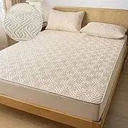Waterproof Mattress Cover Multi Size Fitted Sheet Bed Cover Machine-Wash Bedspreads for Double Bed Anti Stain 12 Colors Home,type 1,cream,100x200cm