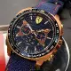 FERRARI46mm方形玫瑰金精鋼錶殼寶藍色錶盤真皮皮革寶藍錶帶款FE00074