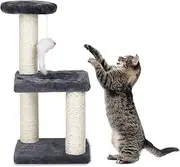 Small Grey Cat Tower with Sisal Scratching Pole, Cat Toys & cat exercises for indoor Cats, Cat Scratching Post with Interactive Toys, Easy Installations