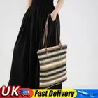 Striped Straw Beach Bag Bohemian Summer Shoulder Bag for Women (Light Brown) UK