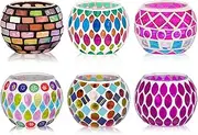 Toptime 6pcs Votive Candle Holders, Mosaic Tealight Holder Stained Glass Tea Light, Colorful Handmade Candle Jars Aromatherapy Candle Lamp for Christmas, Wedding, Birthday Table Centerpiece Decor
