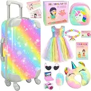 19Pcs 18 inch Girl Doll Accessories Case Luggage Travel Play Set with Doll Clothes Camera Travel Pillow Bag Dress Glasses Doll Stuff Fit 18 inch Doll Christmas Birthday Gift