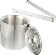 1pc Double Walled Stainless Steel Ice Bucket with Tongs Portable Cooler for Wine and Beer for Ktv and Bars and Easy to Clean Ice Cube Container Silver